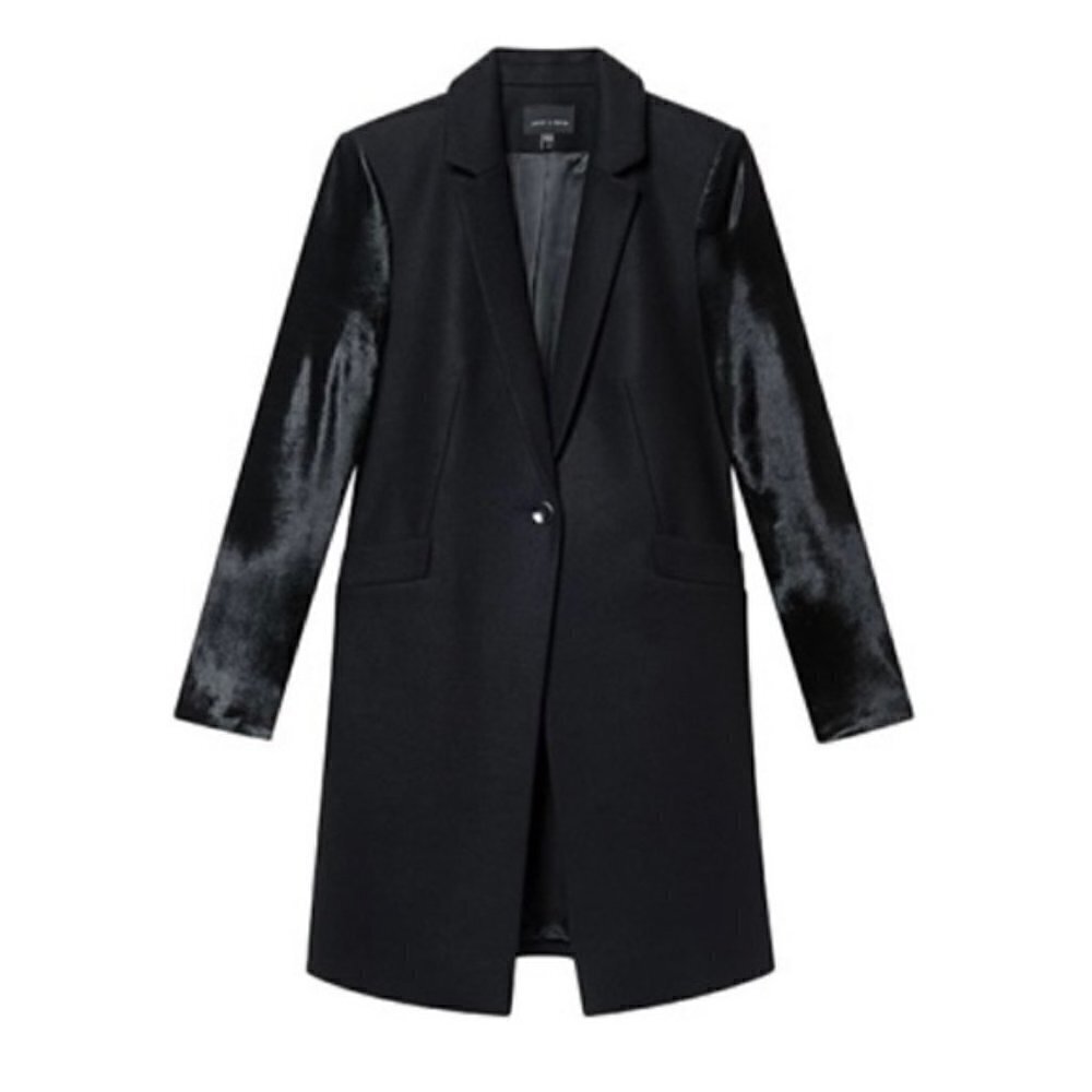 𝅺JUDITH & Charles | Manille Calf Hair Wool Coat Size 2 Black